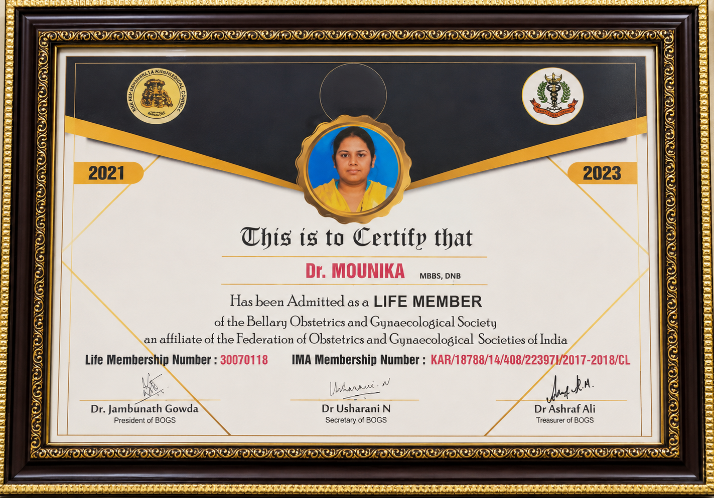 Certificate of Dr. Mounika